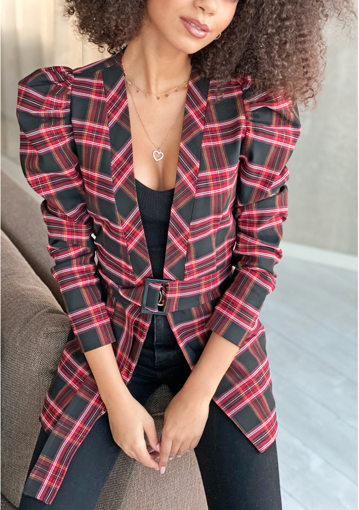 Marynarka w kratkę z bufką