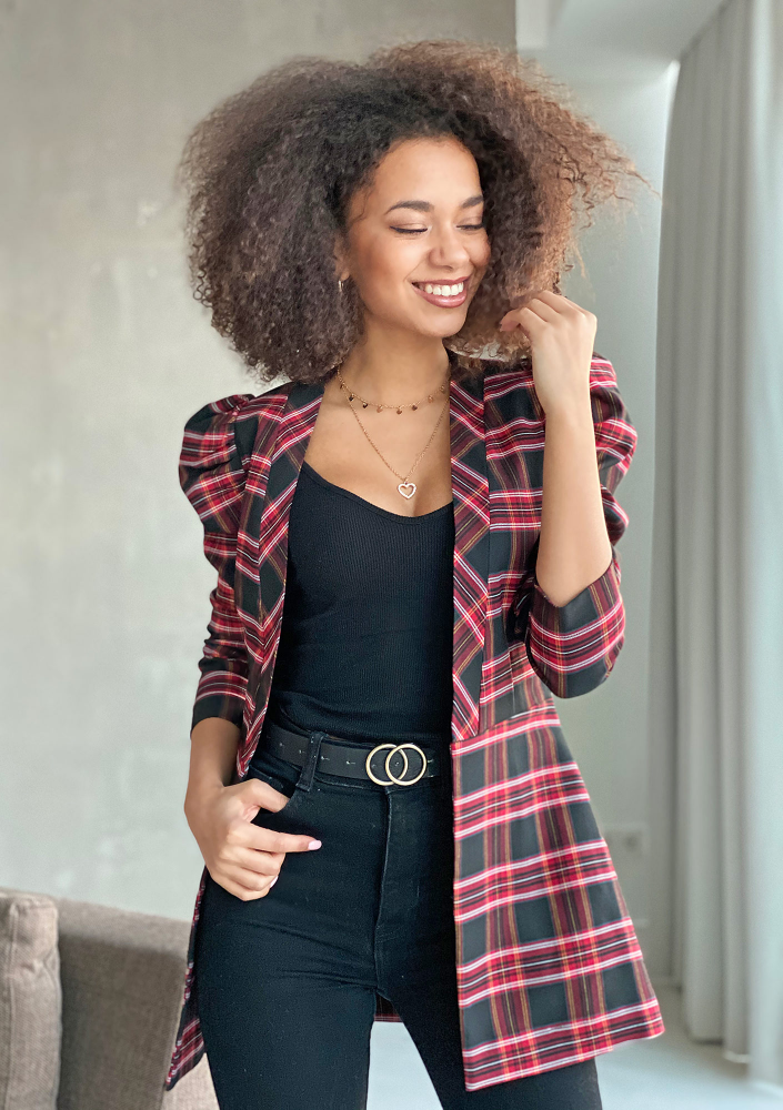 Marynarka w kratkę z bufką