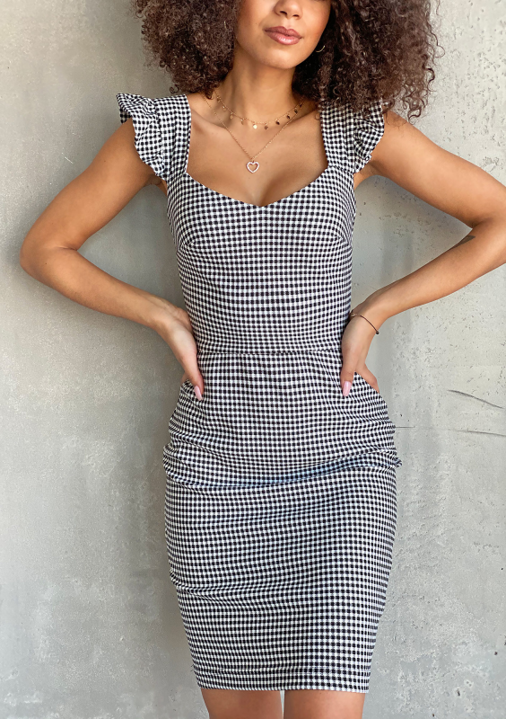 Dopasowana sukienka w kratkę Vichy Czarna