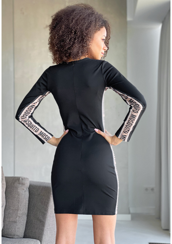 Dopasowana sukienka z lampasem logo beige