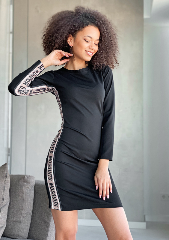 Dopasowana sukienka z lampasem logo Czarna