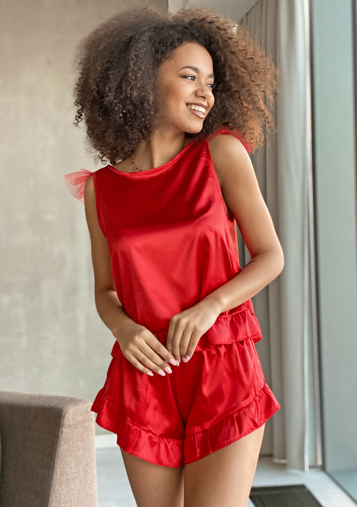 Piżama z satyny Czerwona