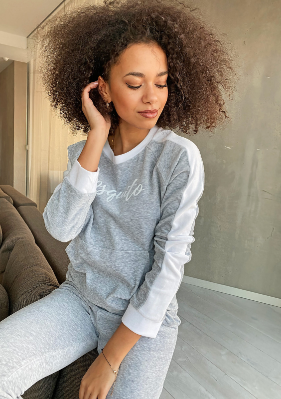 Bluza z weluru z lampasami Szara ILM