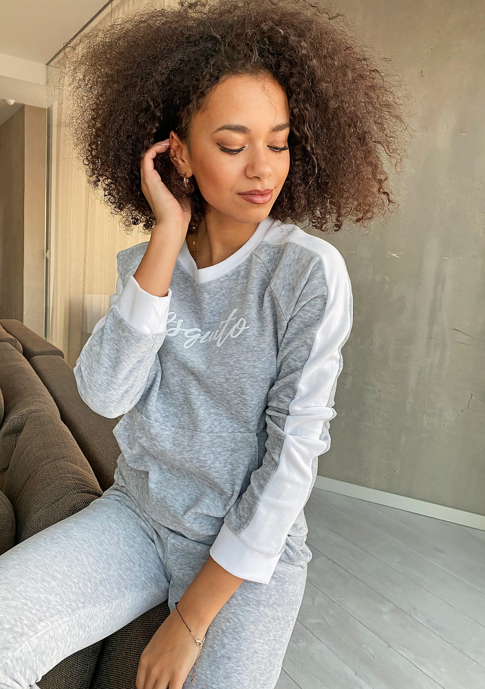 Bluza z weluru z lampasami Szara ILM