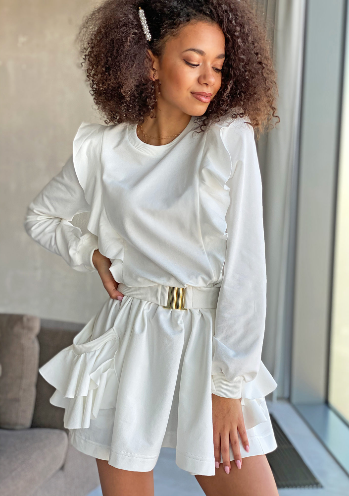 Sukienka z bawełny z falbanami Kremowa