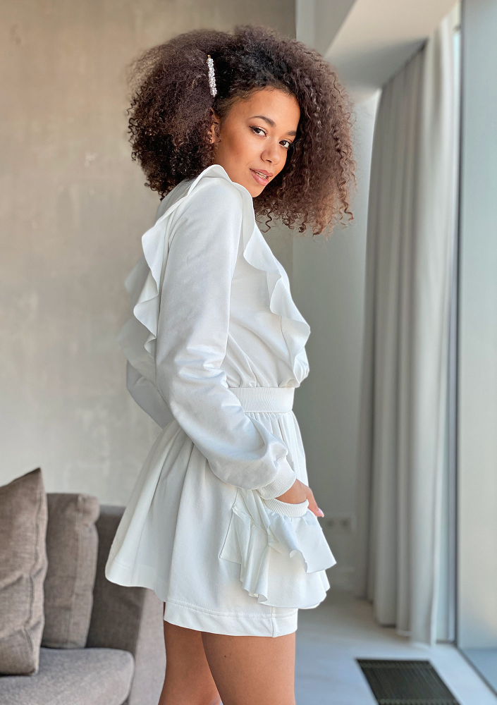 Sukienka z bawełny z falbanami Kremowa