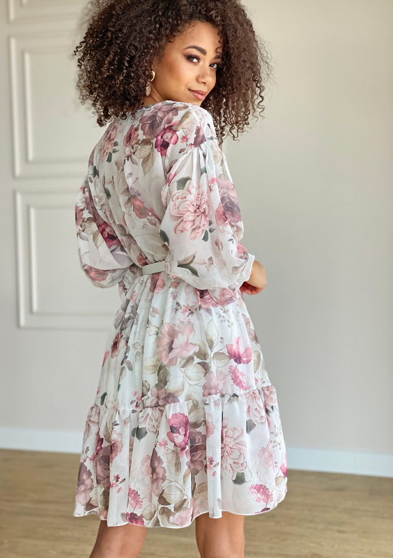 Sukienka z szyfonu w kwiaty Biała