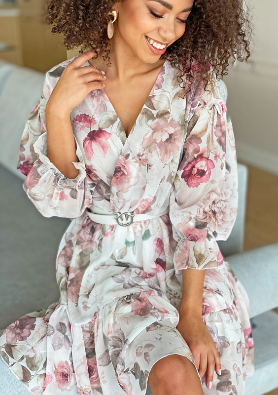 Sukienka z szyfonu w kwiaty Biała