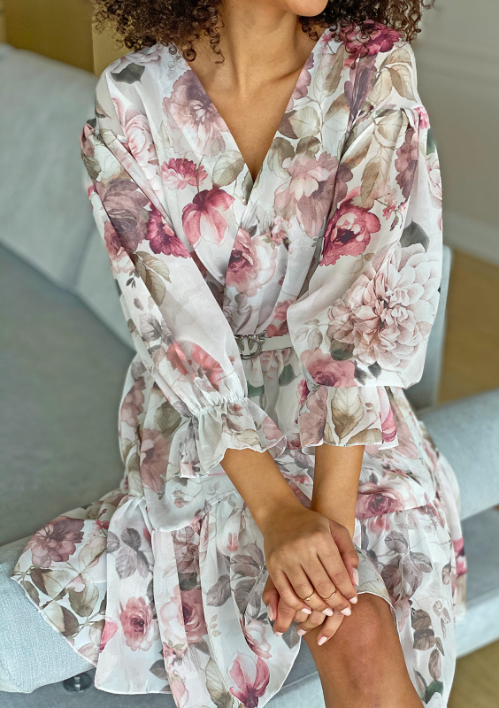 Sukienka z szyfonu w kwiaty Biała