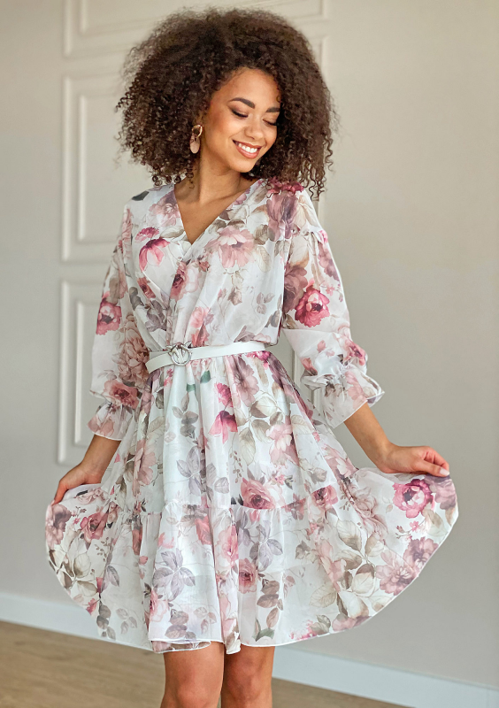 Sukienka z szyfonu w kwiaty Biała