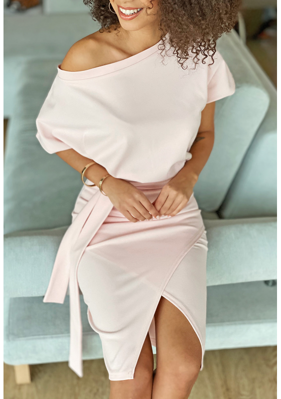 Sukienka midi z kimnową górą Pudrowy róż