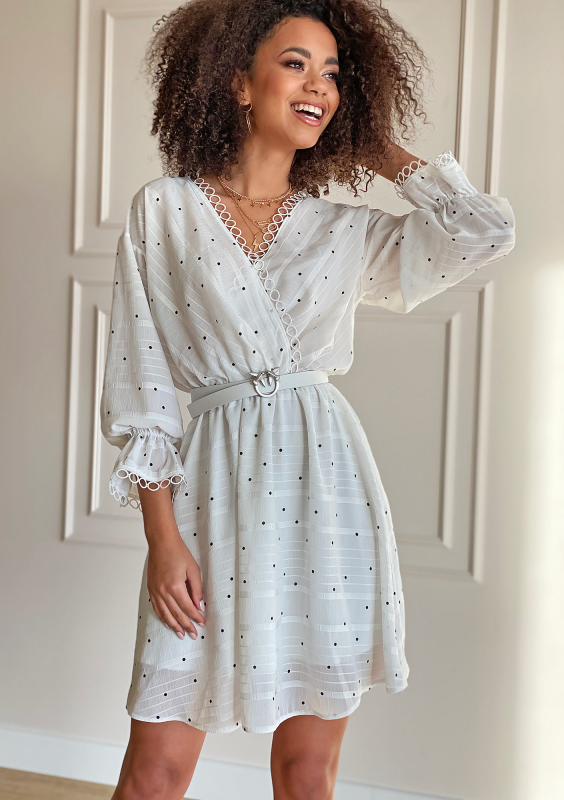 Kopertowa sukienka Dots Biała