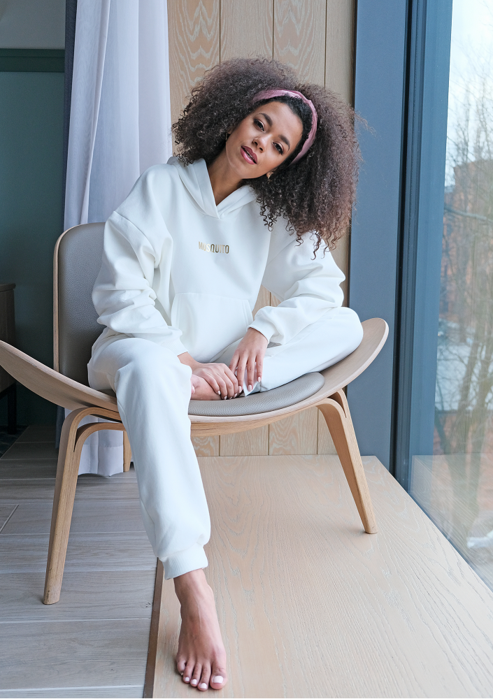 Bluza z kieszenią i kapturem Kremowa ILM