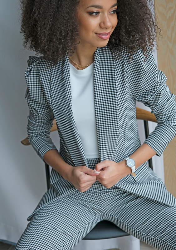 Marynarka w kratkę Vichy beżowa