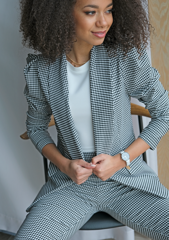 Marynarka w kratkę Vichy beżowa