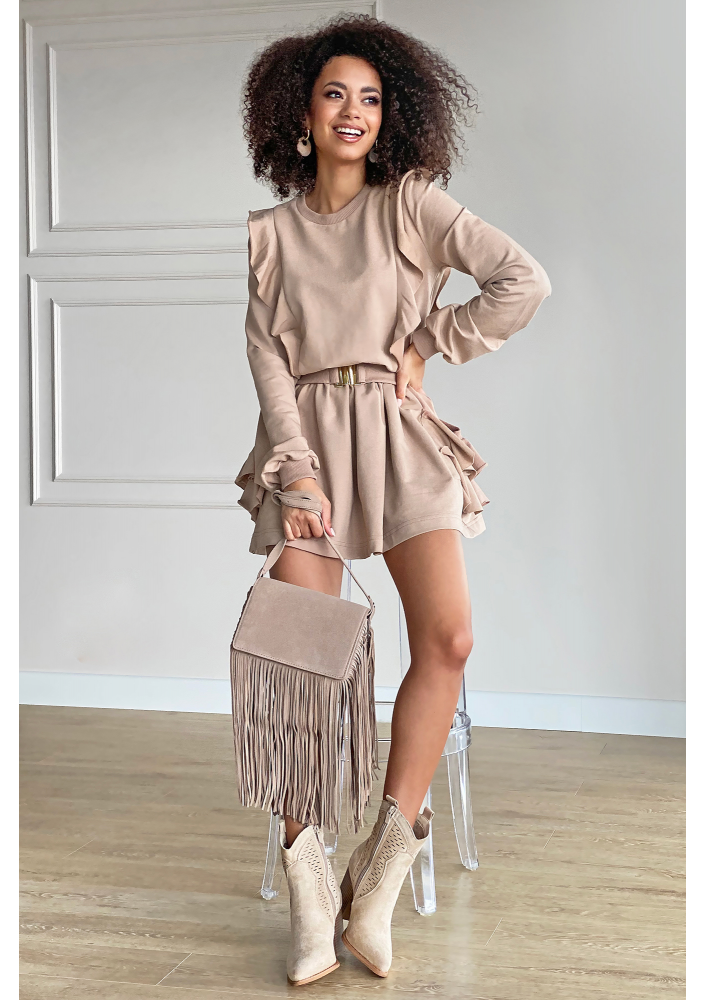 Sukienka z bawełny z falbankami Beżowa