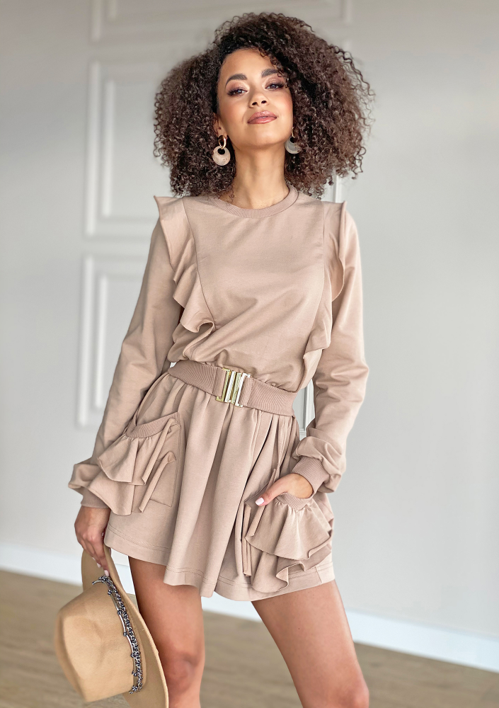 Sukienka z bawełny z falbankami Beżowa