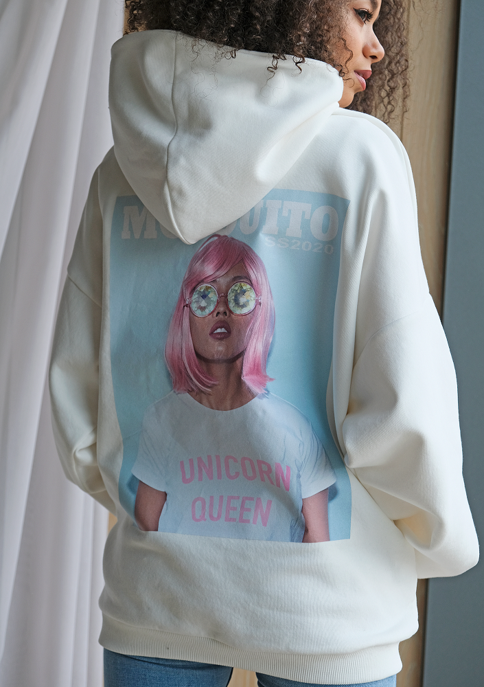 Bluza z kapturem Unicorn Queen Kremowa