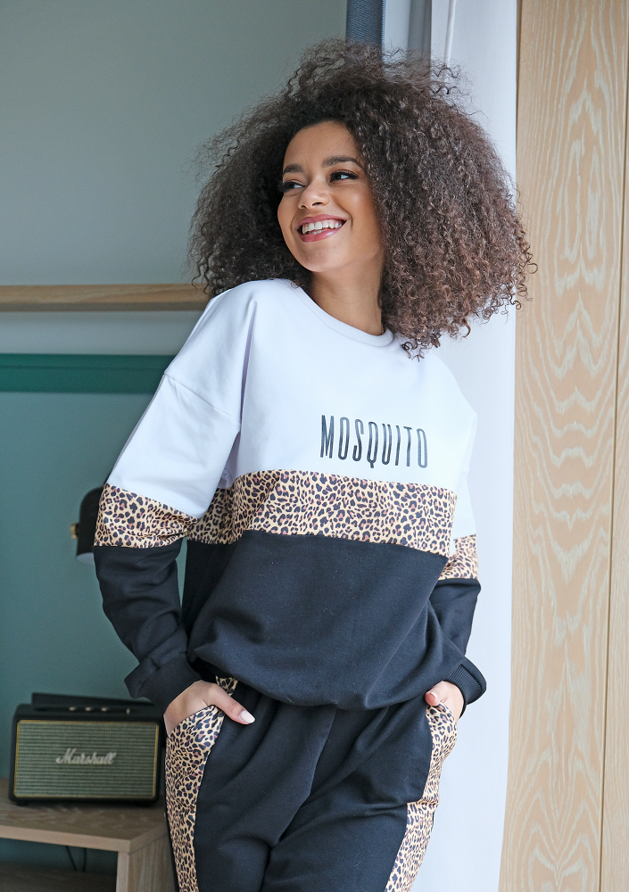 BAWEŁNIANA BLUZA ZE WSTAWKĄ LEOPARD