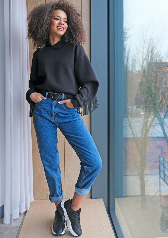 Bluza z frędzlami z eko skóry Czarna