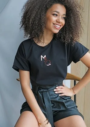 MSQ - black T-shirt with a rose golden logo