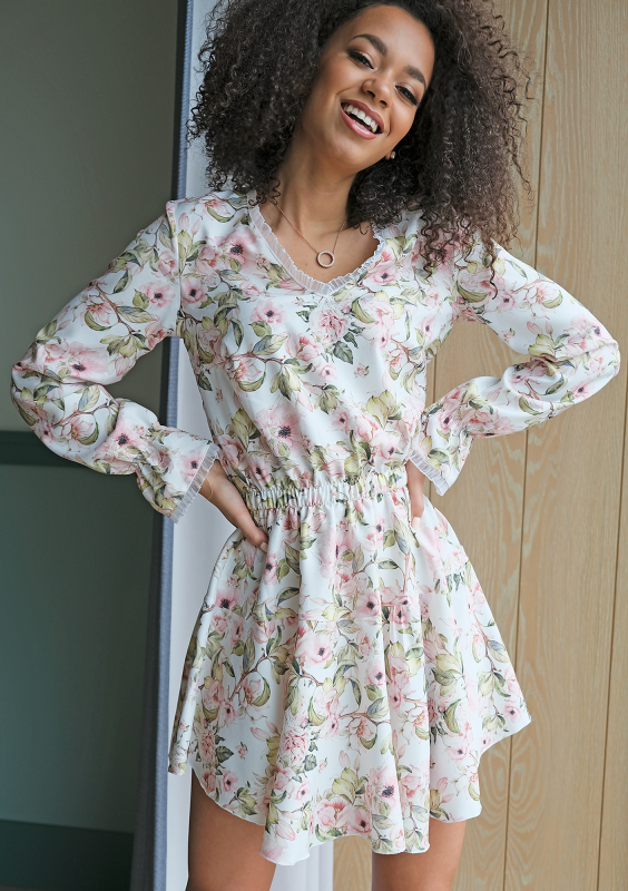 Krótka sukienka spring flower Ecrue