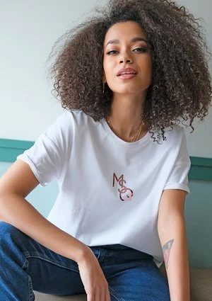 MSQ - white T-shirt with a rose golden logo