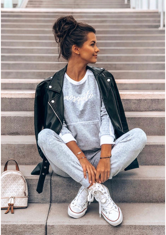 Bluza z weluru z lampasami Szara ILM