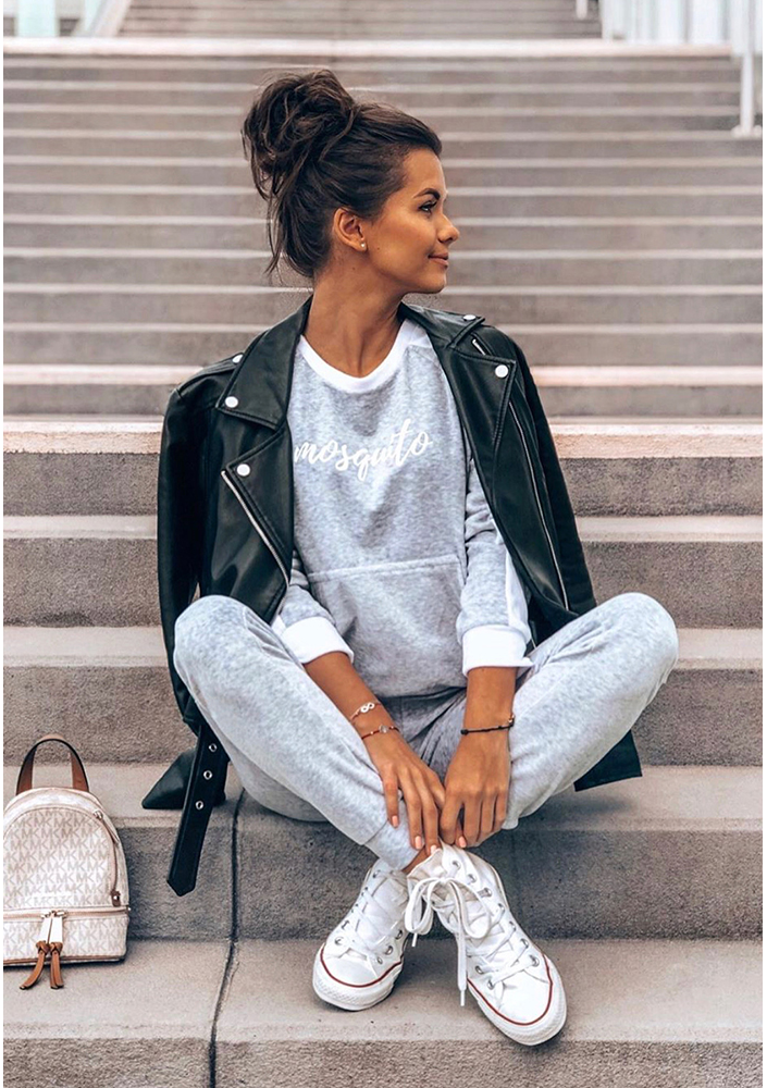 Bluza z weluru z lampasami Szara ILM