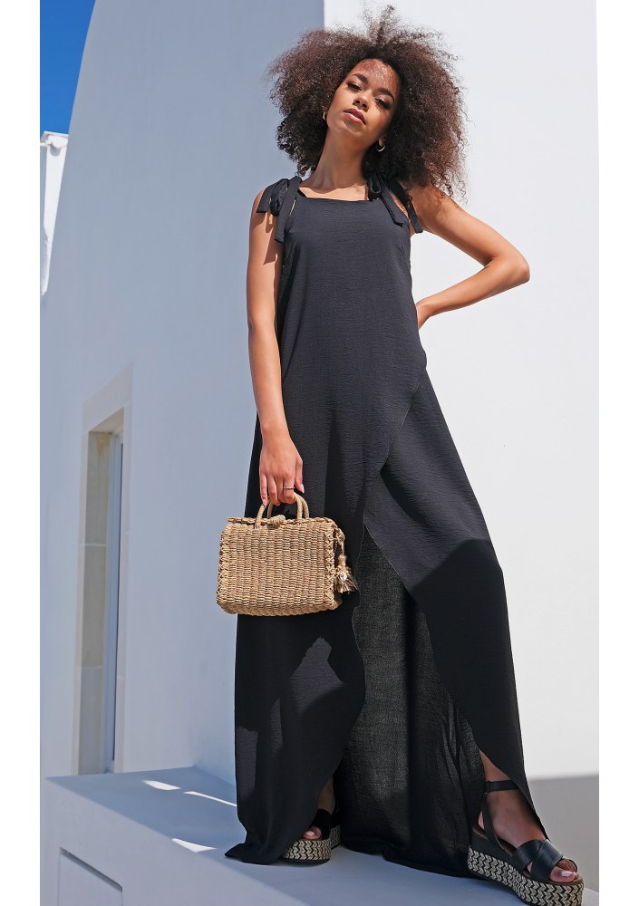 Sukienka maxi wiązana na ramionach czarna