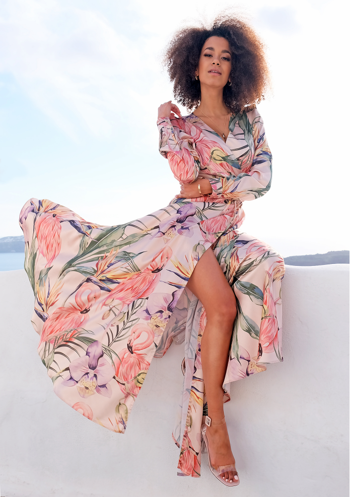 Sukienka maxi powder flamingi