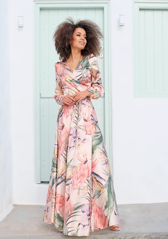 Sukienka maxi powder Flamingi