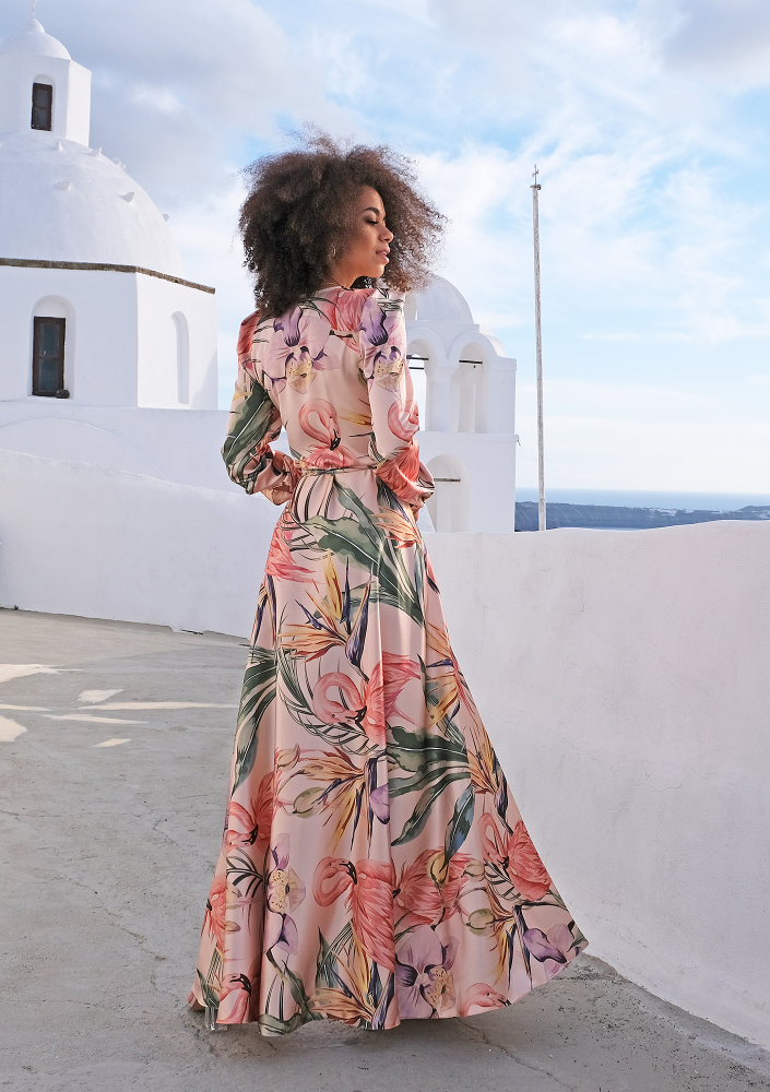 Sukienka maxi powder Flamingi