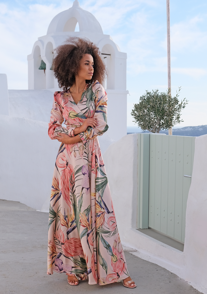 Sukienka maxi powder Flamingi