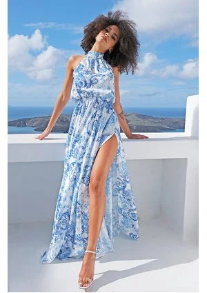Sukienka maxi z satyny blue print Thira