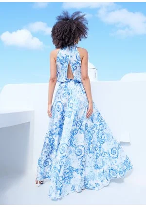 Sukienka maxi z satyny blue print Thira