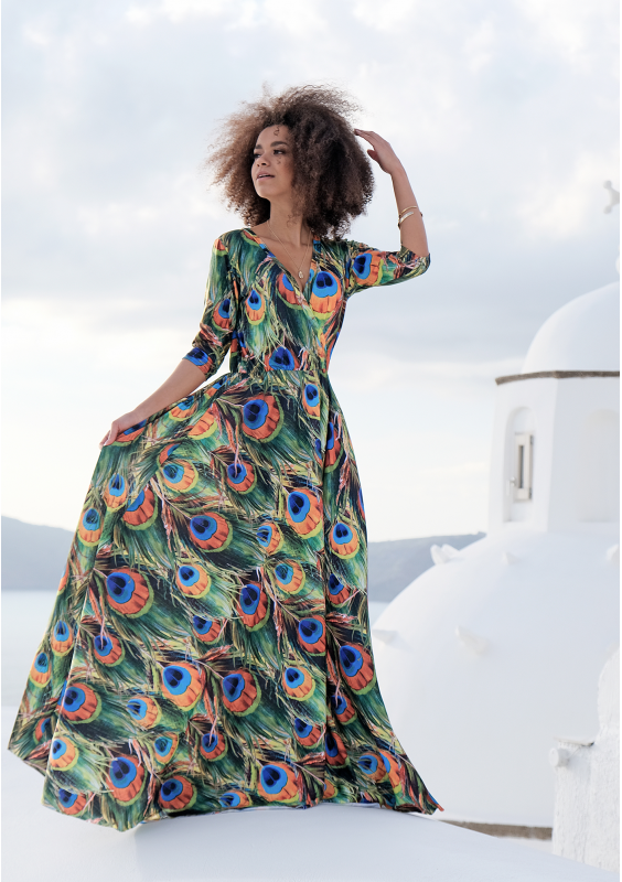 MAXI DRESS IN COLORS LEAVES PRINT