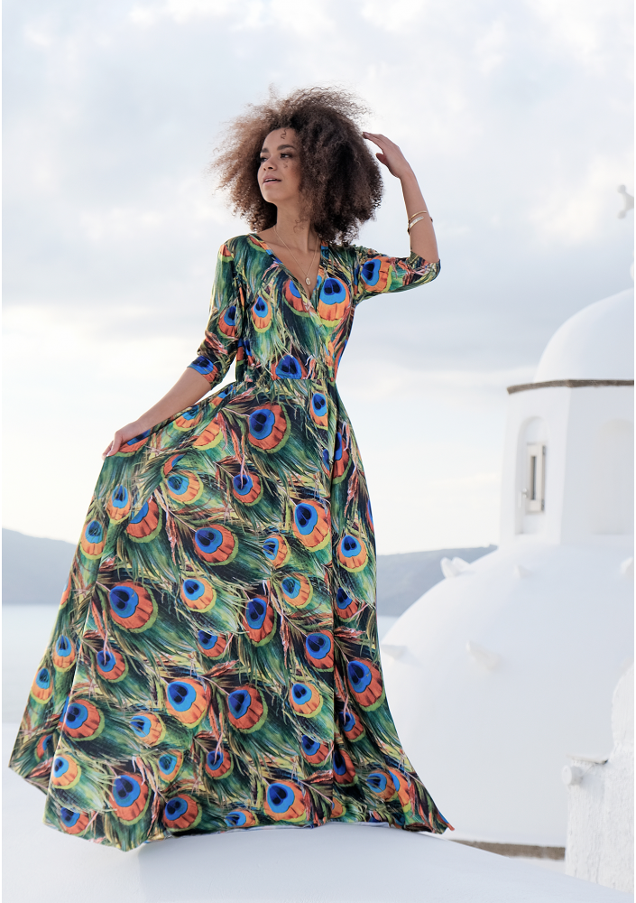 MAXI DRESS IN COLORS LEAVES PRINT