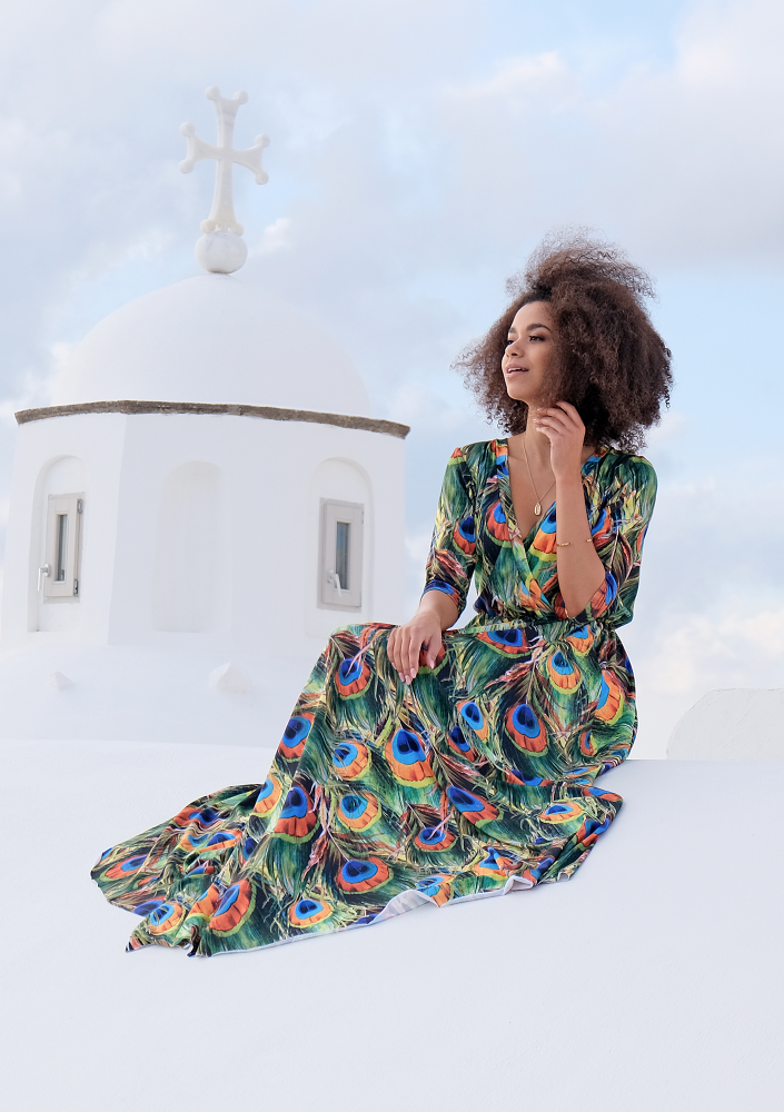 MAXI DRESS IN COLORS LEAVES PRINT