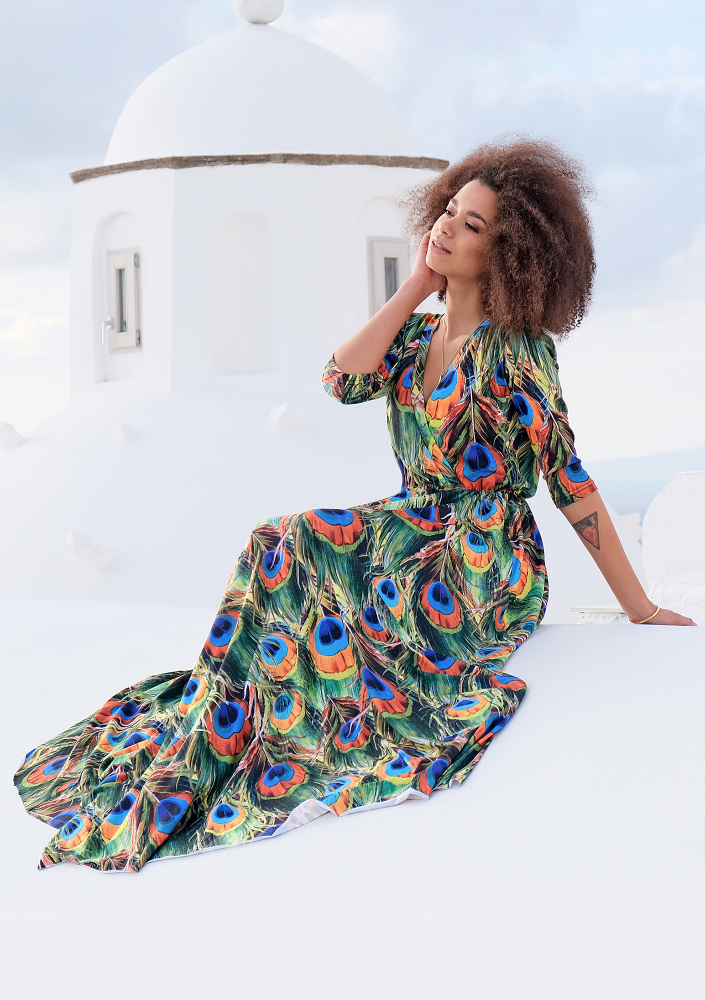 MAXI DRESS IN COLORS LEAVES PRINT