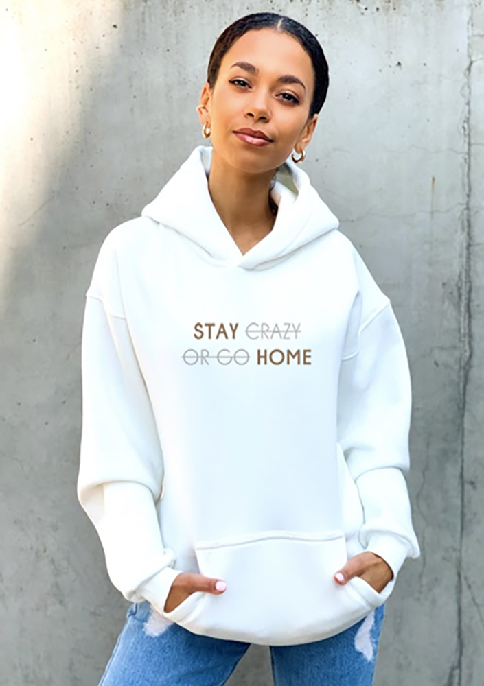 Bluza z kapturem " Stay Home" Kremowa