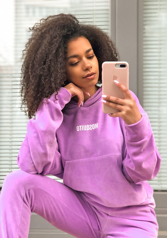 Bluza welur z kapturem