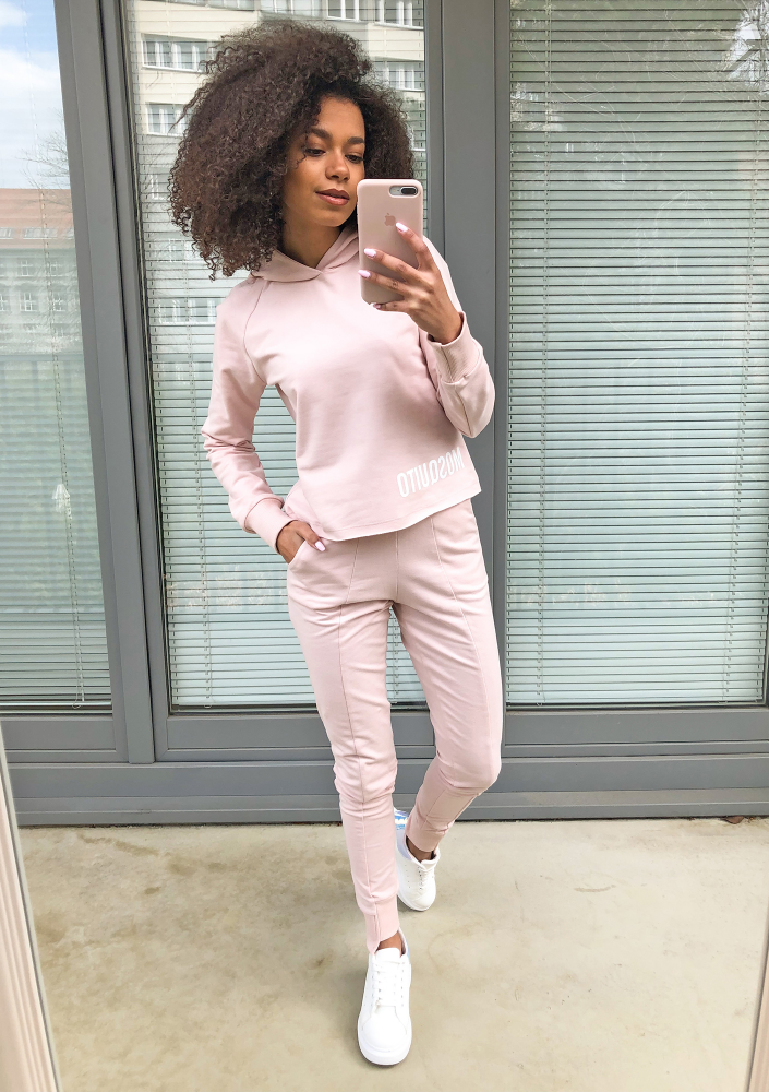 Bluza bawełniana z kapturem pastel Pudrowa ILM