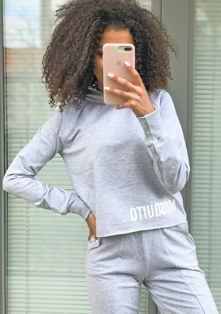 Bluza bawełniana z kapturem pastel Szara ILM