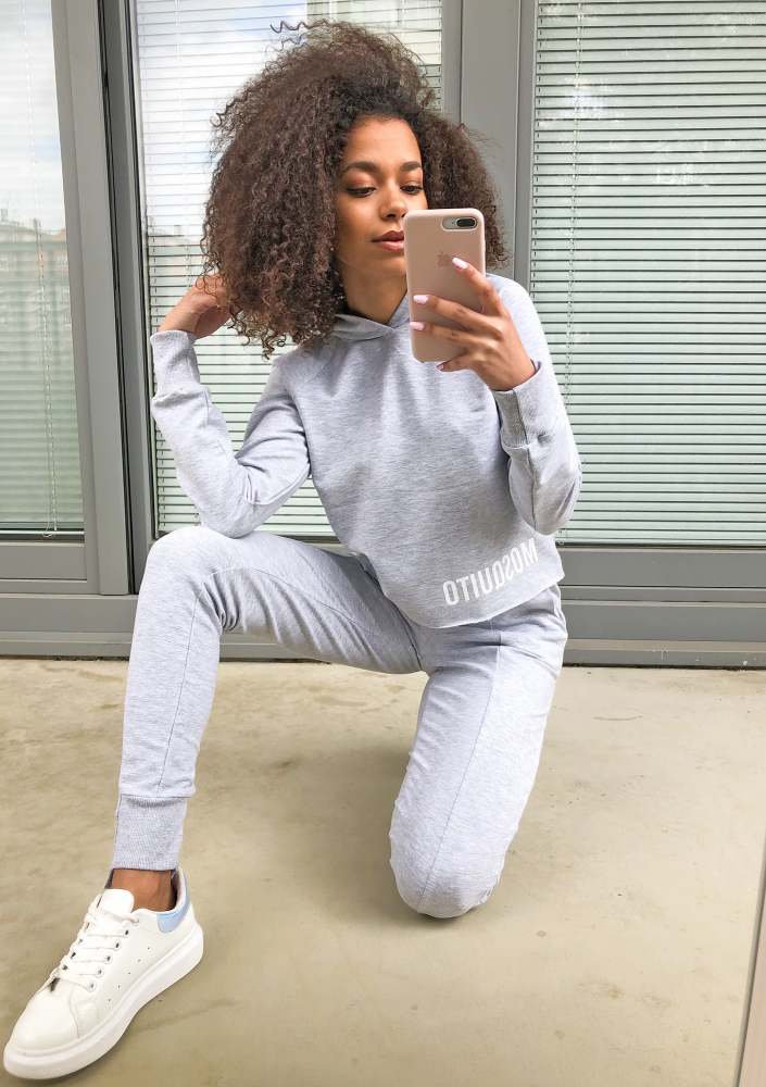 Bluza bawełniana z kapturem pastel Szara ILM