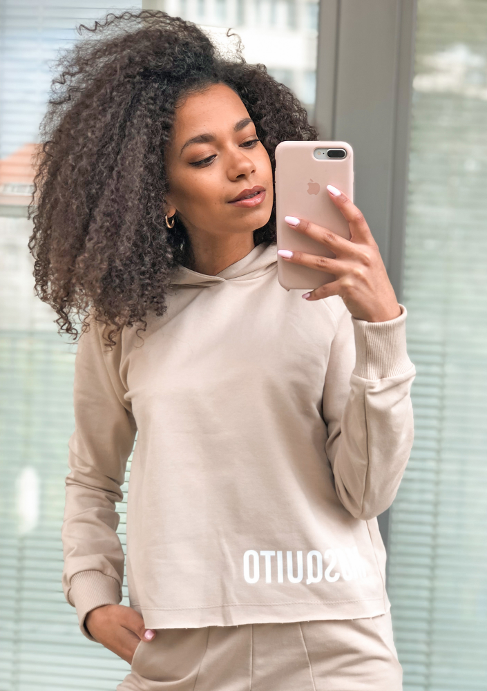 Bluza bawełniana z kapturem pastel Beżowa ILM