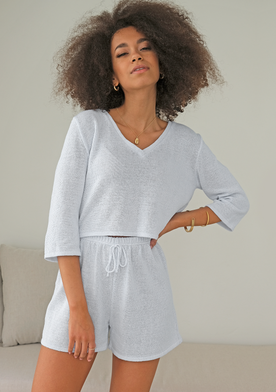 Szorty o splocie dzianym z bawełny  ILM A001 Białe