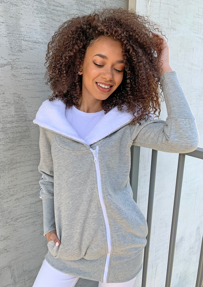 Długa rozpinana bluza z kapturem Szara