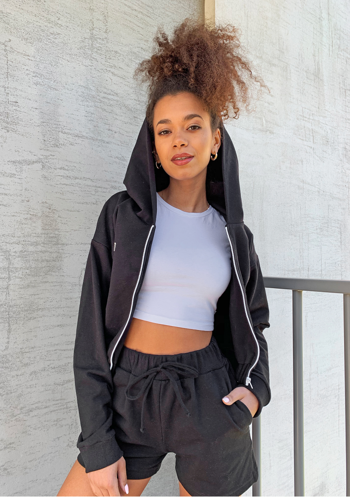 Bluza dresowa na zamek z kapturem Czarna