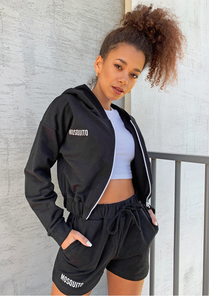 Bluza dresowa na zamek z kapturem Czarna